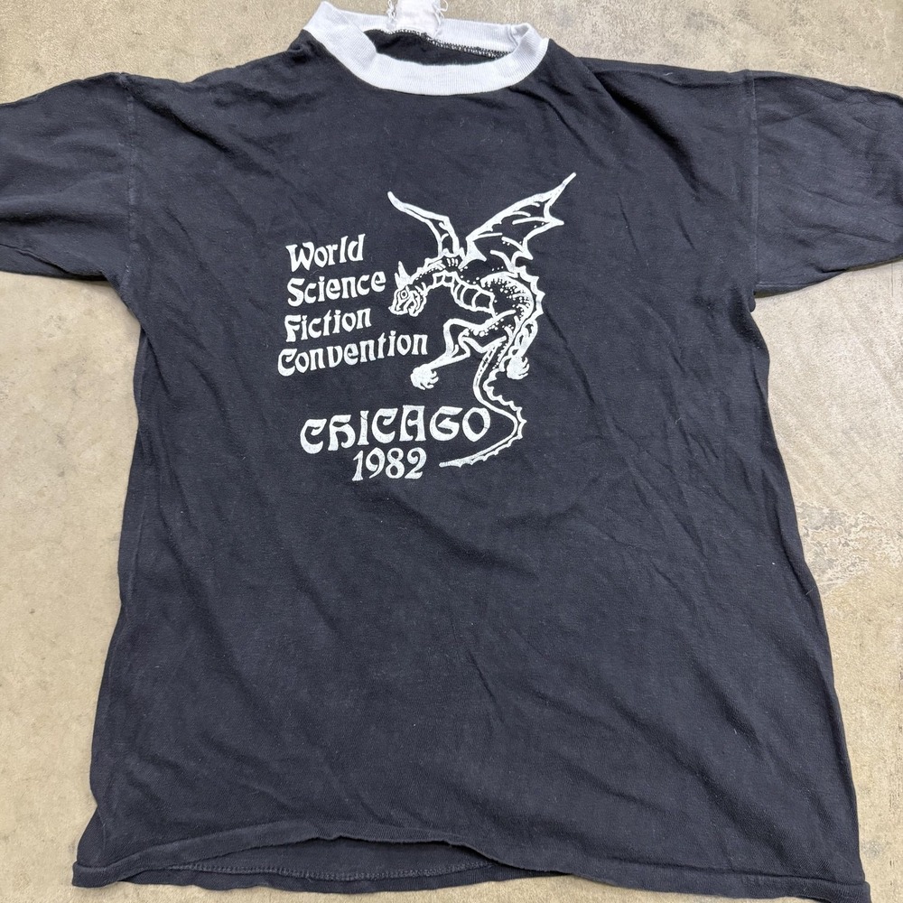 Vintage World Sci Fi Convention Chicago Shirt Mens Large Ringer 1982 80s Dragon